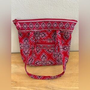 Vera Bradley Womens Frankly Scarlet Shoulder Bag Tote Quilted Floral Red Pink OS